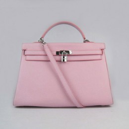 Hermes Kelly 35Cm Togo Leather Handbag Pink/Silver
